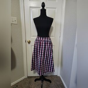 1901 Classic Plaid A-Line Midi Skirt - Red, Navy & White